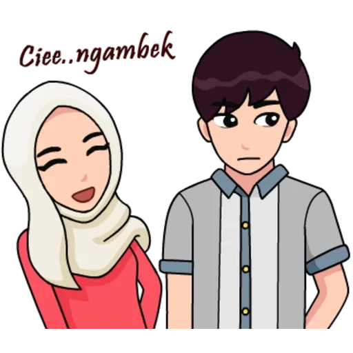 jovem, cartoon hijab, muçulmano, casal muçulmano, 3 d musimano menino