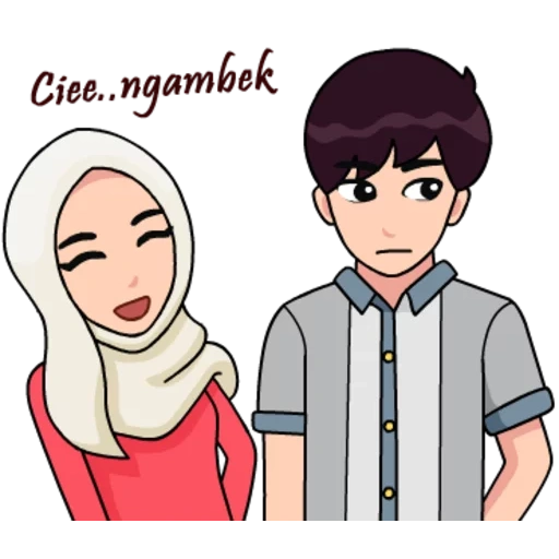 filles, hijab cartoon, musulmans, couple musulman, 3 d musulman petit ami fille