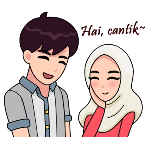 mujer joven, un par de dibujos, musulmán, pareja musulmana, dibujo de pareja musulmana