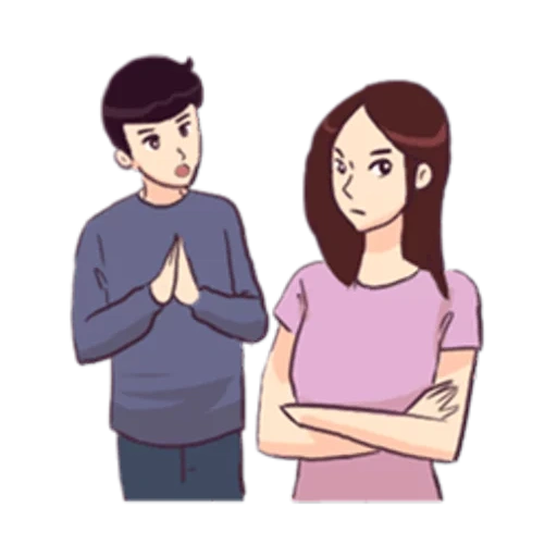 right, asian, girl, a couple, cartoon art