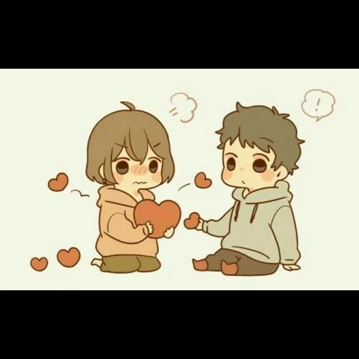 anime picture, rosa helulina, cute cartoon couple, chibi lovers animation, animation chibi couple kawai