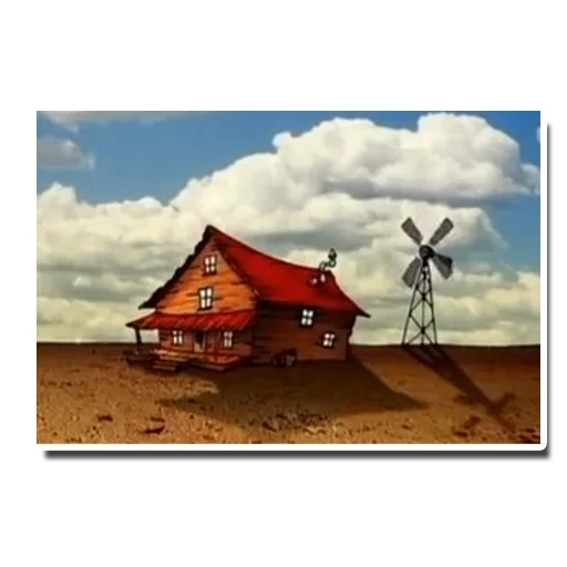 figure, the design of the house, old cabin, a timid dog, courage the cowardly dog house