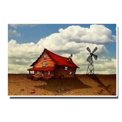 figure, motif de la maison, ancienne cabane en bois rond, chien timide, courage the cowardly dog house