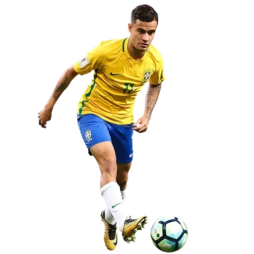 neymar, a football player without a background, football player with a white background, a yellow t shirt football player, coutinho football player brazil