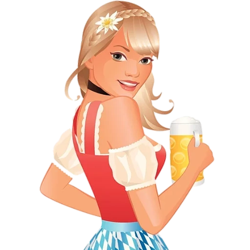 девушка пивом, девушки октоберфеста, девушка пивом вектор, немецкая открытка октоберфест, октоберфест девушка пивом вектор