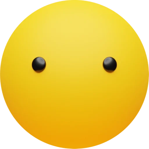 petit smiley sur un fond jaune, émoticône réfléchie jaune, émoticône jaune, émoticône jaune 3d, smile sans bouche