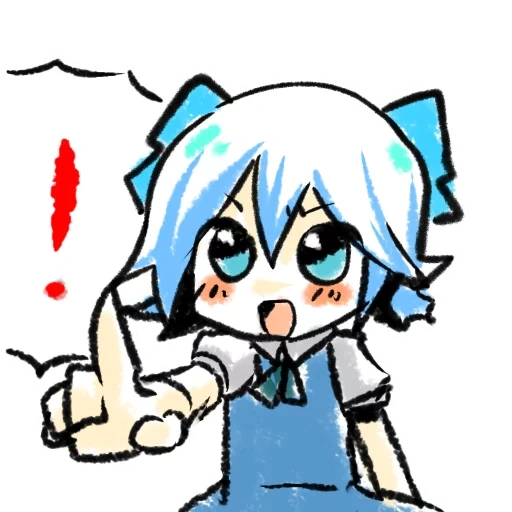cirno touhou, cartoon characters, red cliff behind sirno's head, touhou hisoutensoku