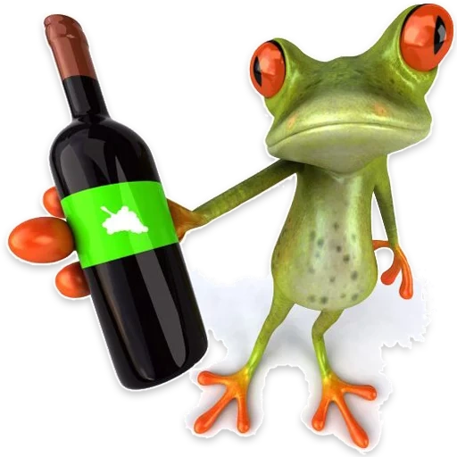 frosch, kröte mit einer flasche, der frosch ist wein, frosch mit einer flasche, frosch mit einem weißen hintergrund