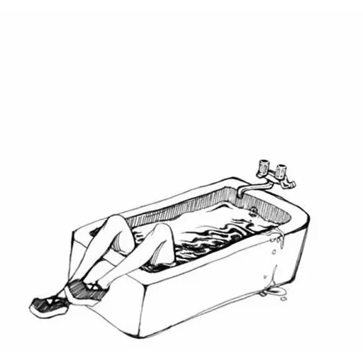 ванна, иллюстрация, ванна рисунок, человек ванной рисунок, дрема рисунок карандашом