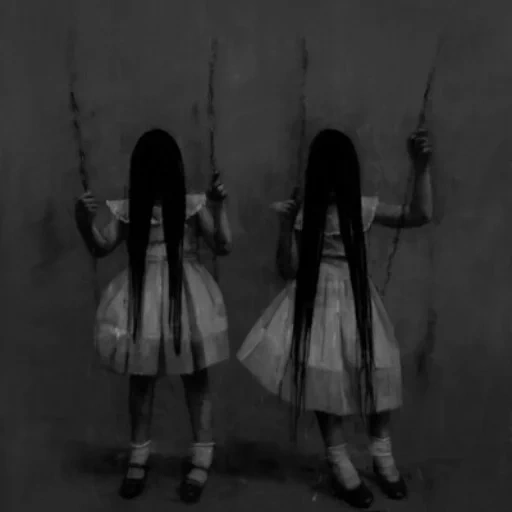 a imagem é assustadora, gêmeos assustadores, arte assustadora, arte gêmea assustadora, duas meninas fantasmas