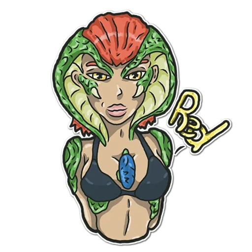 crypie, basabi, medusa gorgon pop art, serpent sunitter humanization