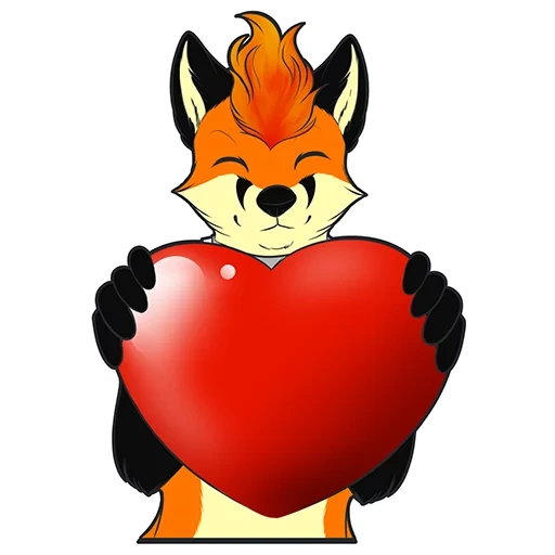 raposa, fox likee, coração da raposa, a raposa segura o coração, vector fox com um coração
