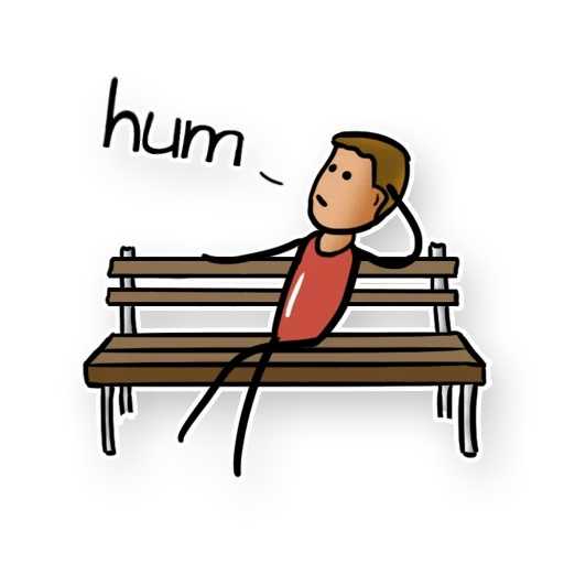 bench, illustration, english text, a man sits a bench, man with a bench drawing