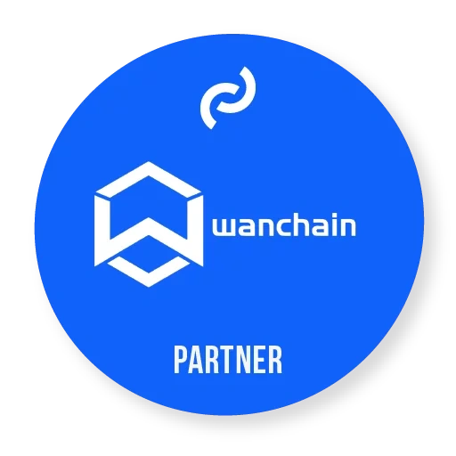 testo, un logo, logo, wanchain, criptovaluta di wanchain