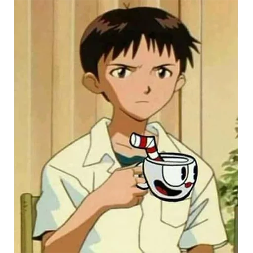 shinji ikari, shinji cup, shinji mug, shinji evangelion, shinji ikari with a mug