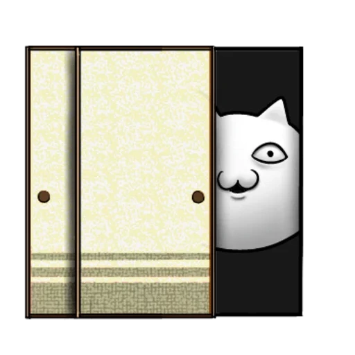 gloomy cat, the door is busy, stickers door, the door is cartoony, blurred image