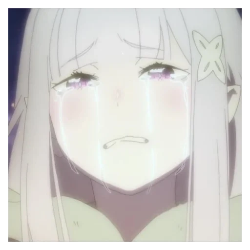 animation, amelia ray zero, cartoon character, emilia re zero icon, emilia re zero crying