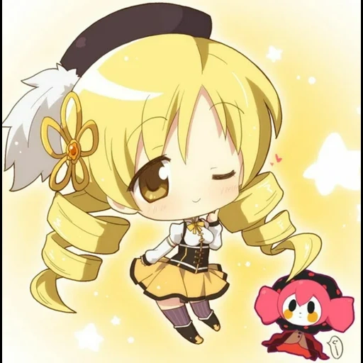 mami tomoe, мадока чибик, мами томоэ чиби, аниме чиби чика, мадока магика мами