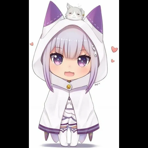 emilia re zero, re zero эмилия, милые тянки аниме, эмилия ре зеро неко, эмилия ре зеро чиби