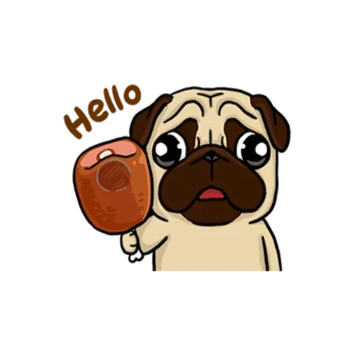 pug, dawg pops, mops cartoon, pug sticker, animation of pug emoji