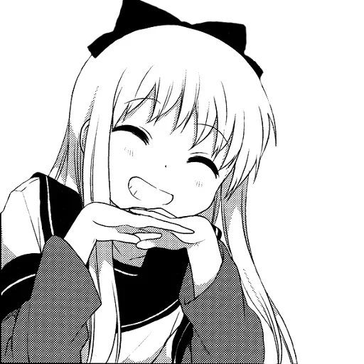 anime lächelt, anime mit einem weißen hintergrund, anime ist ein weißes gesicht, anime lächelt schwarz weiß, anime fröhliches gesicht schwarzweiß