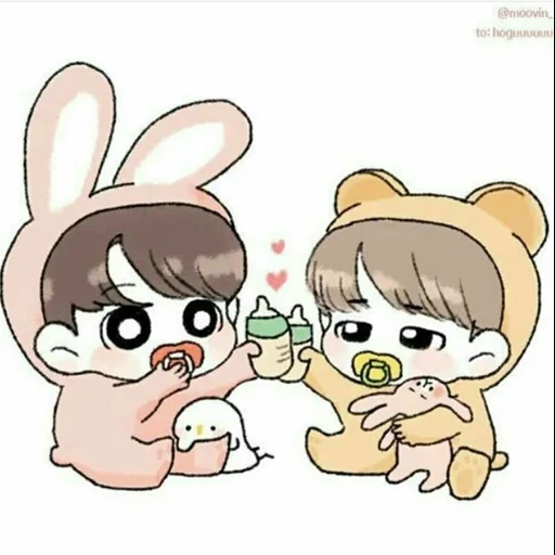 chibi bts, bts fanart, chibi bts chongguo, chibi bts chimin chongguo, bts chibi rabbit chongguo qimin