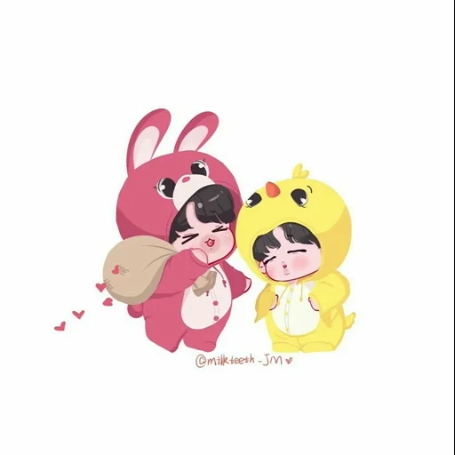 chibi, chibi art, seni yang indah bts bt21, gambar anime yang indah, bts dan bt21 chibi fan art duodle