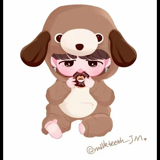 anjing, bts chibi, anjing itu adalah gambar yang manis, menggambar anjing yang lucu, menggambar anjing yang bagus