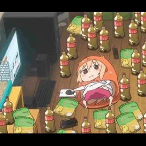 anime, anime umaru chan, l'anime de l'art est drôle, les personnages d'anime battent, soeur à deux mèches umaru