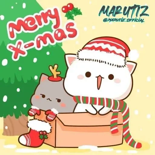 милые рисунки, mochi peach cat, самый милый котик, peach cat christmas, кавайные котики новогодние
