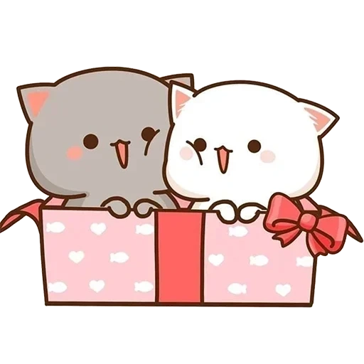 gatos kawaii, gatos kawaii, dibujos de lindos gatos, kawaii gatos una pareja, mochi mochi peach cat bask tank
