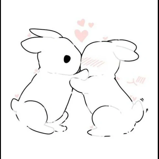 lindos dibujos, dibujo de conejo, hermosos bocetos de conejitos, los conejos abrazan un dibujo, conejos de un par de plantillas de dibujo