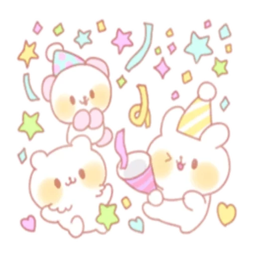 kawaii, anime de rilalakum, fond d'écran de coralilaycum, chibi bear rilakum, petites étoiles jumelles avec un fond blanc