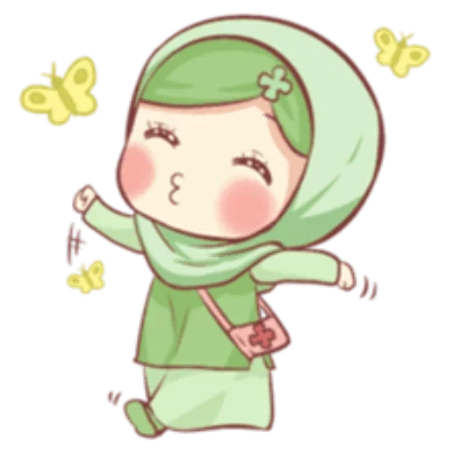 chibi, young woman, girl, characters, muslim