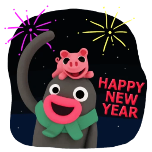 pinkfong, year the pig, new year card, happy new year 2019, new year's pug vector