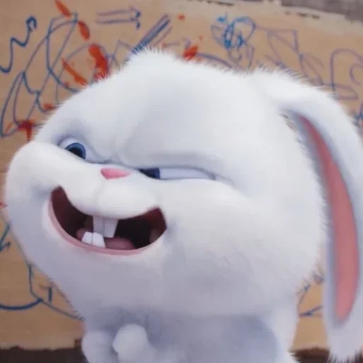 bola de nieve de conejo, conejo malvado, la bola de nieve de conejo está triste, dibujos animados de bola de nieve de conejo, bola de nieve de conejo la última vida de las mascotas 1
