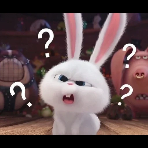 conejo, bola de nieve de conejo, vida secreta del conejo, caricatura de bola de nieve de conejo satisfecho, pequeña vida de mascotas conejo
