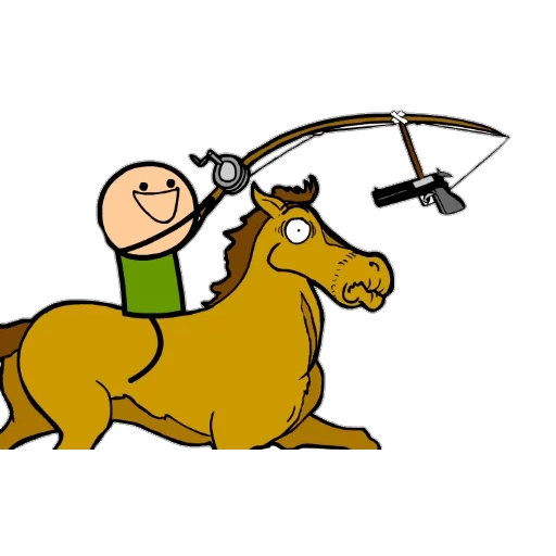 caballo, jinete, caricatura del jinete, juego de carrott y stick, caballo de dibujos animados