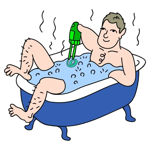 bain, dessin animé jacuzzi, dessins drôles sur la chaleur, caricature de la salle de bain