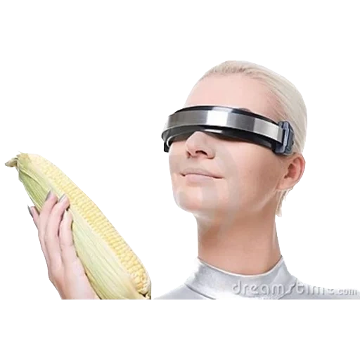 humano, meme de milho, este meme do futuro, foto de foto estranha, mulher cibernética com milho