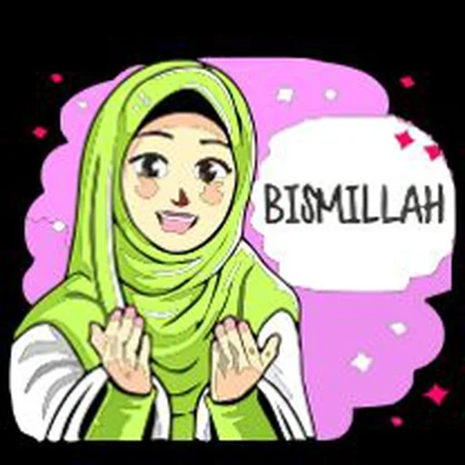 kartun, jeune femme, musulman, dessin animé de hijab, watsap islamique