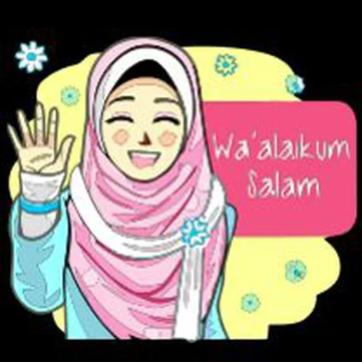 kartun, jeune femme, watsap islamique, hijab d'aichukhuk, salutation islamique