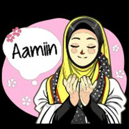 kartun, musulman, jeune femme, dessin animé de hijab, salutation islamique