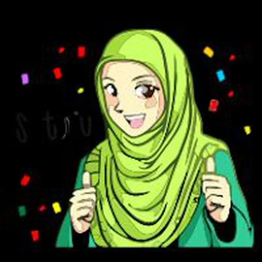muçulmano, jovem, hijab muçulmano, saudação islâmica, estilo de anime muçulmanos