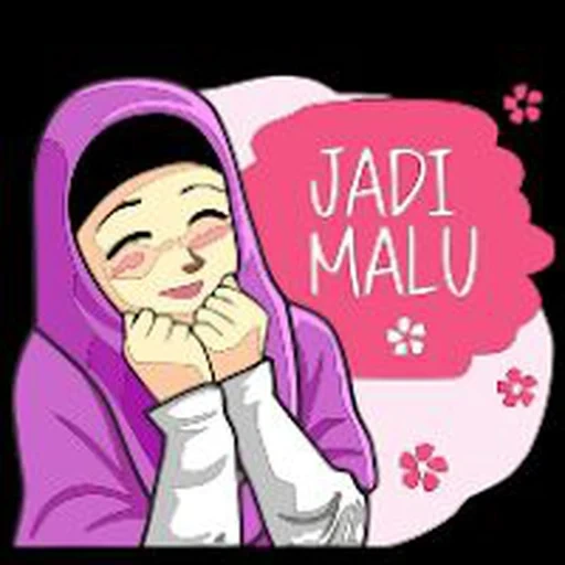 kartun, jovem, gai rosa, muçulmano, cartoon hijab