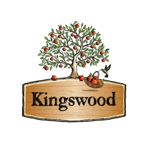 kingswood, etiqueta de pomar, maçã kingswood, kingswood cider, árvore de logotipo retro