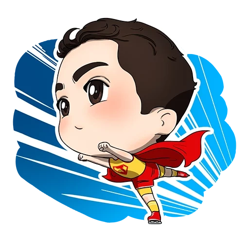 chibi, masculino, padrão superman, shazam pinta a parede vermelha, mascote super-herói