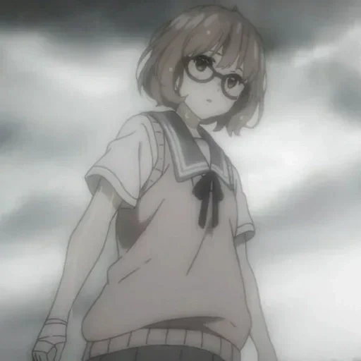 lily kuriyama, au-delà de l'anime, cadre kuriyama mirai, anime du monde de kuriyama, kuriyama world noir et blanc