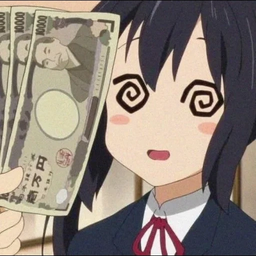 meme anime, tian dengan uang, uang anime, adzus dengan uang, wajah poker umi sonoda