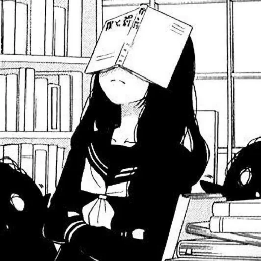 figure, anime girl, anmu panic, animation black and white, cartoon girl